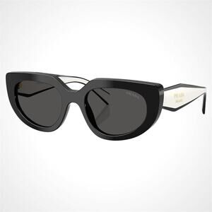 New PRADA Sunglasses Black White Talc Gold Symbole Oval Cat Eye Womens